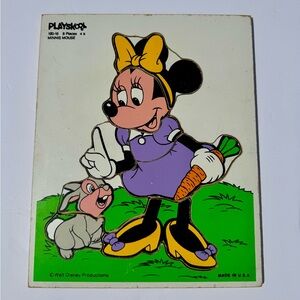 Vintage Playskool Wooden Puzzle Minnie Mouse & Thumper 8 Pieces 190-16